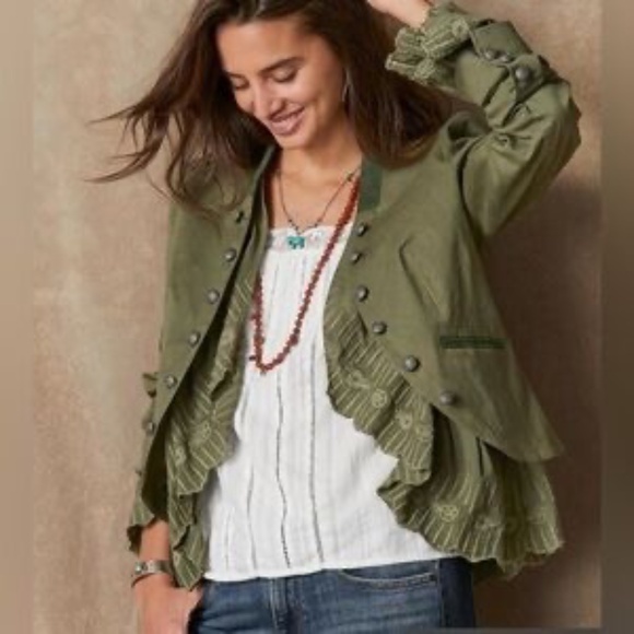 Sundance Caroline Ruffle Jacket Army Green Sz S - Picture 1 of 8